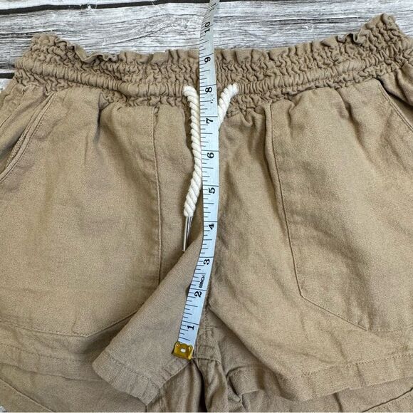 Love Tree Women's Linen Blend Drawstring Shorts S SM Small Tan Light Brown Loose - Picture 8 of 9